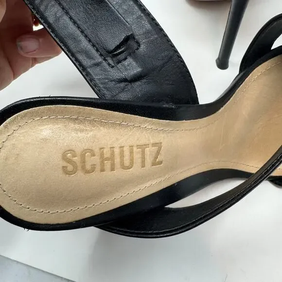 SCHUTZ Lauanne Heels Shoes 7 Black Leather Ankle Strap Brazil Dark Romantic Goth - Picture 11 of 12